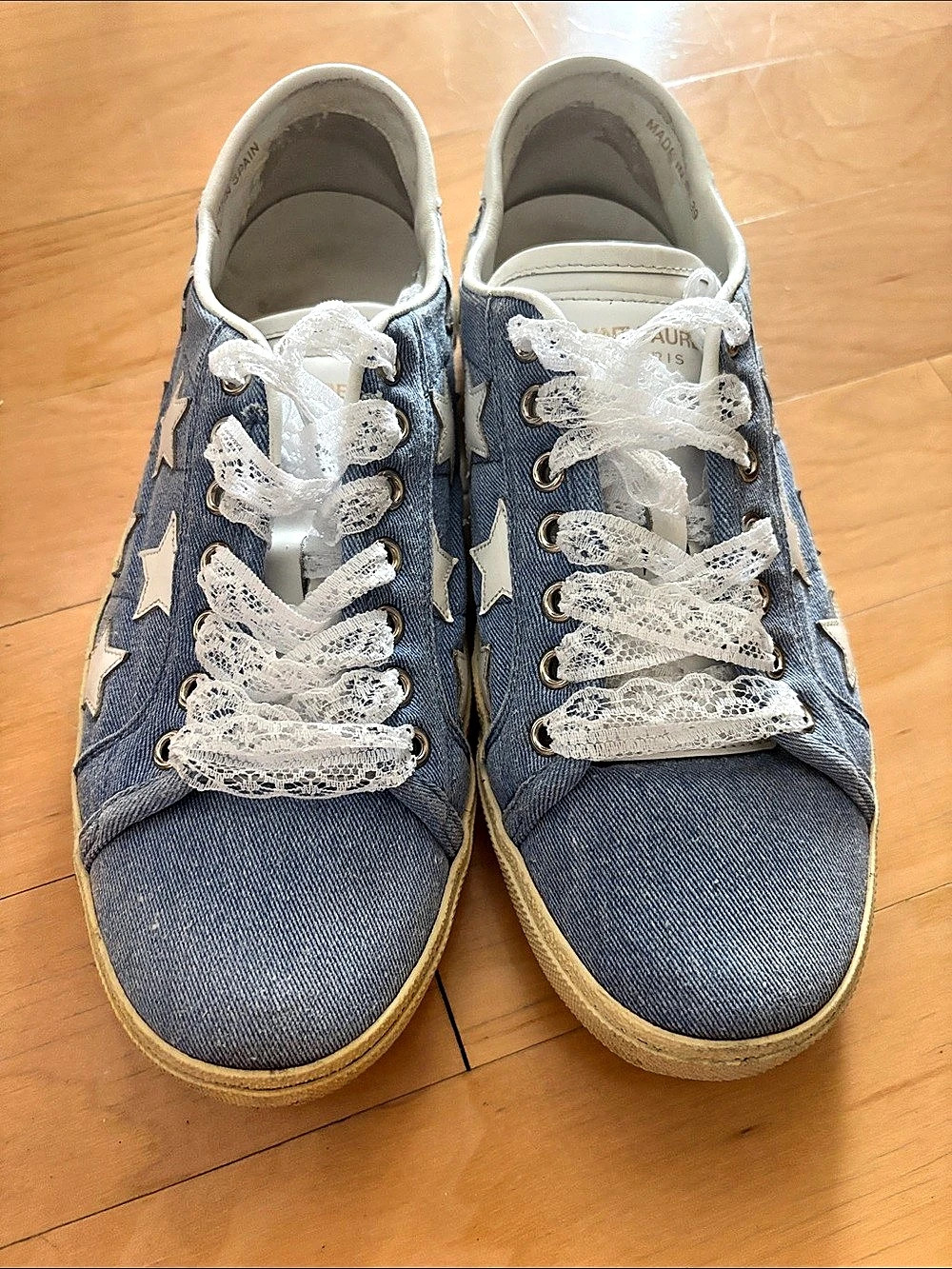Saint Laurent Denim Star Court Classic Sneakers in Blue & White